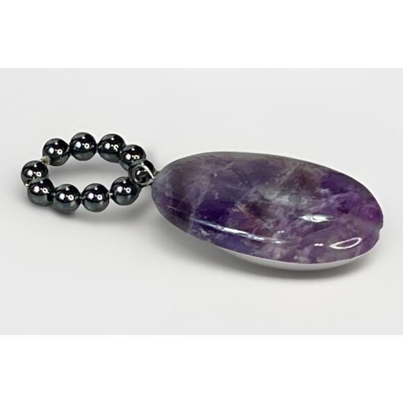 Natural Amethyst Gemstone & Hematite Oval Pendant - 10.8 grams - Picture 2 of 8